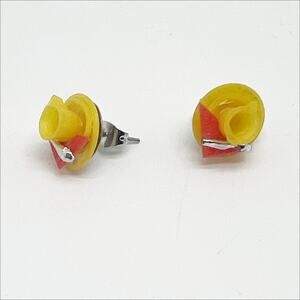 Vintage Miniature Teacup & Saucer Yellow Earrings for Pierced Ears